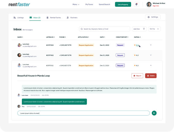 Rental Application Interface